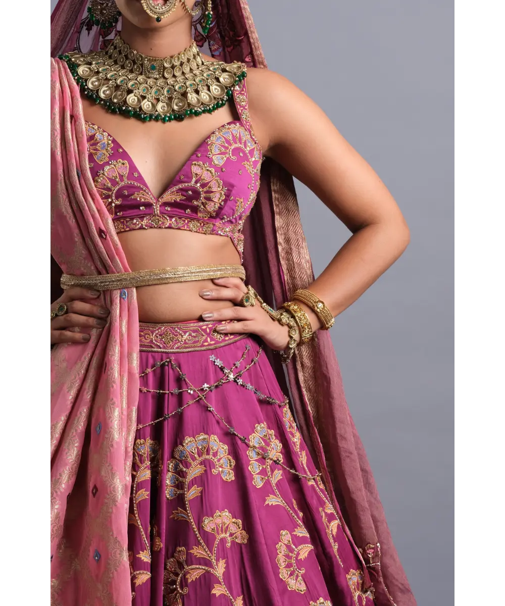 AASTHA SOOD - Dark carnation Pink Silk Lehenga - Bridal Look